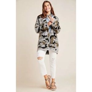 Anthropologie Women’s Vera Camo Open Front Oversized Cardigan Small Long Sleeve